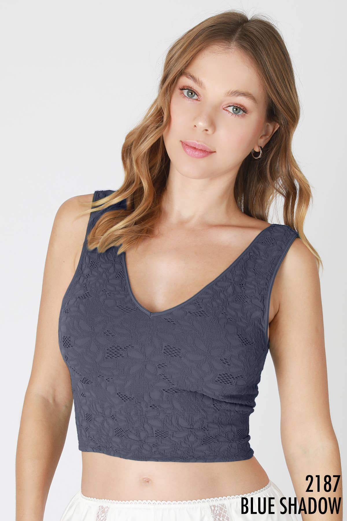 Lucy Super Soft Floral Lace Open Back Wide V-Neck Tank Top