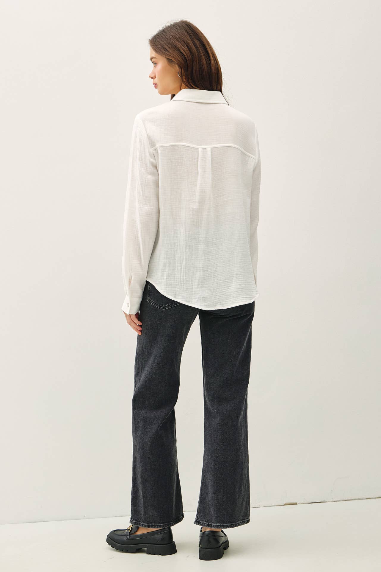 COTTON GAUZE LONG SLEEVE BUTTON UP SHIRT