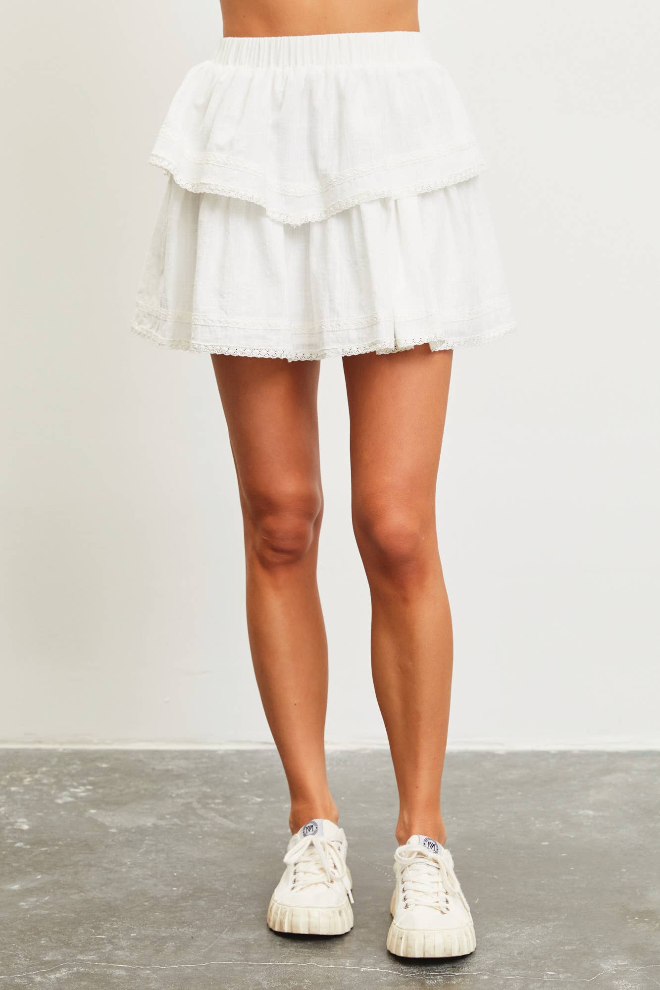 Lace Trim Tiered Ruffle Double Layer Lucy Mini Skirt