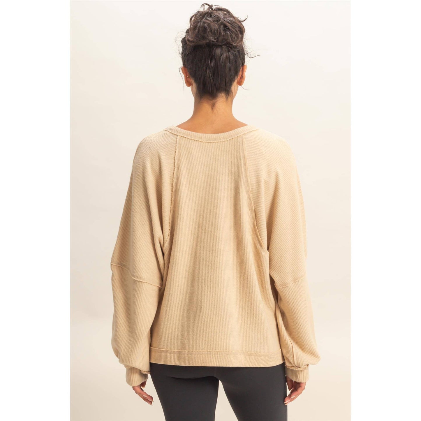 Brushed Waffle Long Sleeve Casual Top